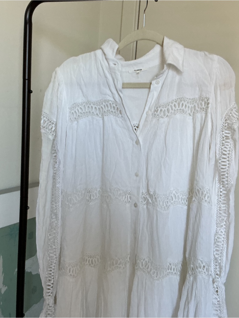Tularosa White Crochet-Trim Button Front Tunic